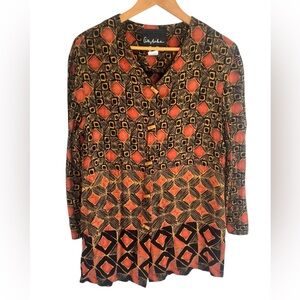 VINTAGE ANTHONY MARK HANKIN Artsy Boho Rayon button down long sleeve Tunic Top M